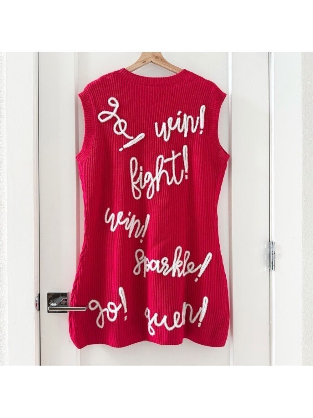 Queen of Sparkles Fight! Win! Sweater Dress Red White Christmas Size M - Picture 5 of 9